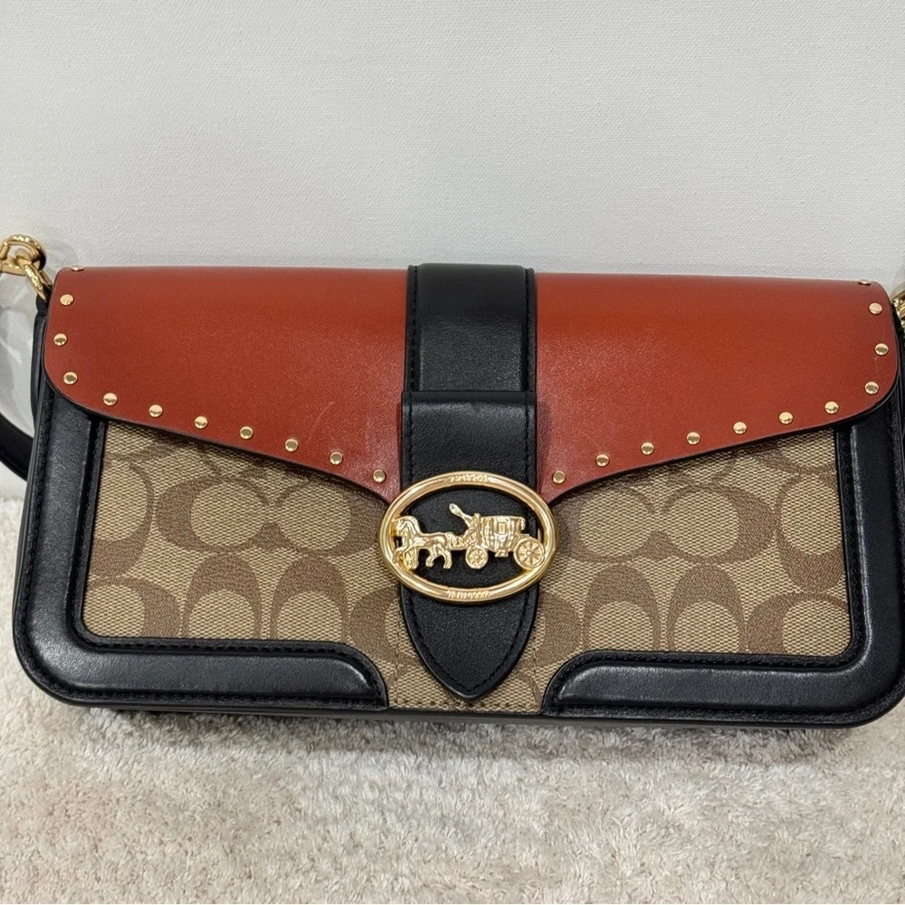 Coach Georgie Shoulder Bag In Colorblock Canvas - Picture 3 of 14